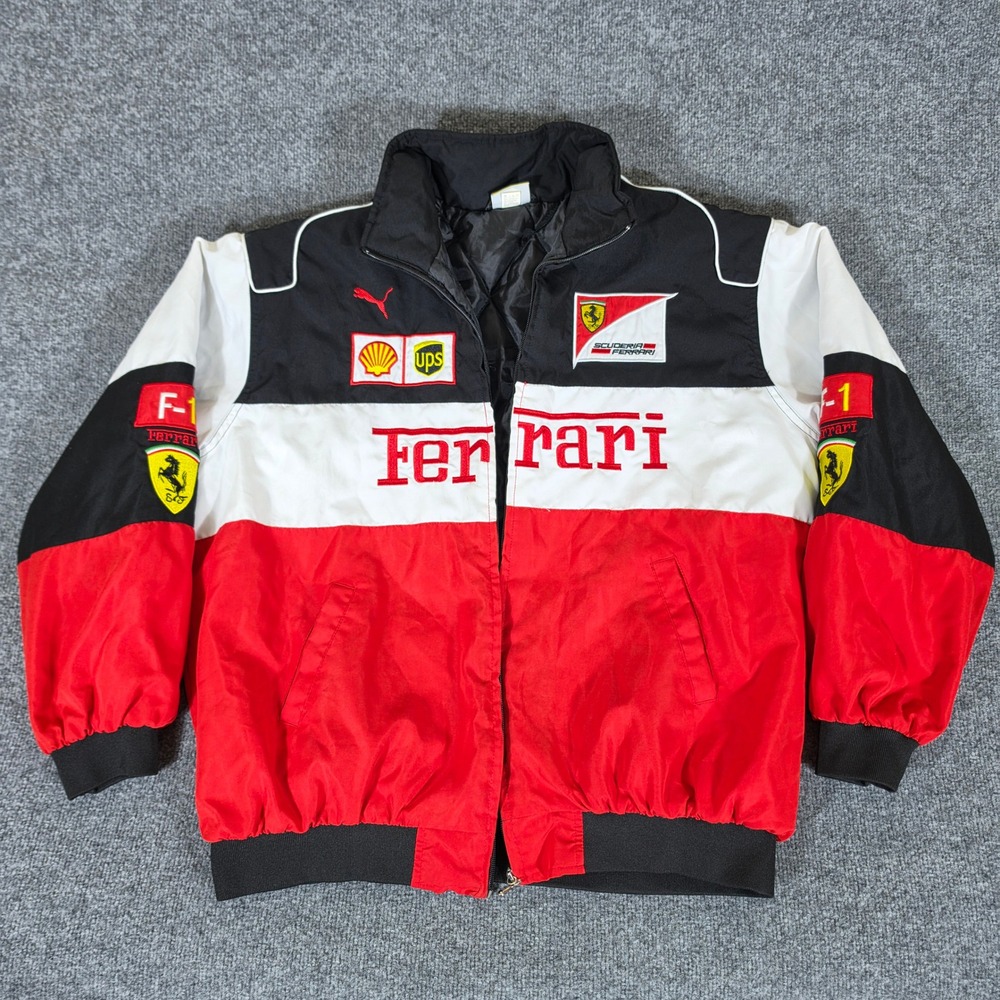 Ferrari Racing Jacket Mens 2XL Red Black White F1 Scuderia Shell Bomber Zip Flaw